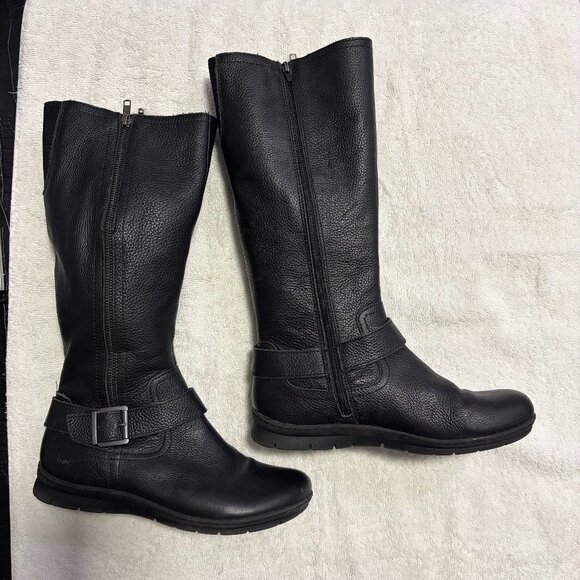 BOC Black Leather Boots Women's 9, Buckle detail, full zip inside leg - Picture 1 of 13